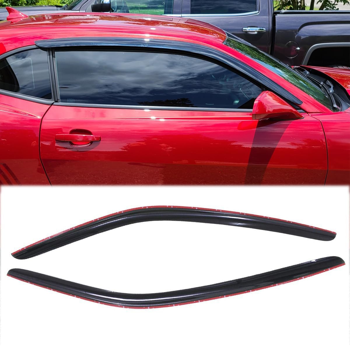 Photo 1 of 2pcs Original Shatterproof Rainproof Side Window Wind Deflectors for 10-25 Camaro,Tape-on Rain Guards Sets,Nice Looking Window Visors for Cars,Vent Deflector for Chevrolet 2010-2025 Camaro 92341