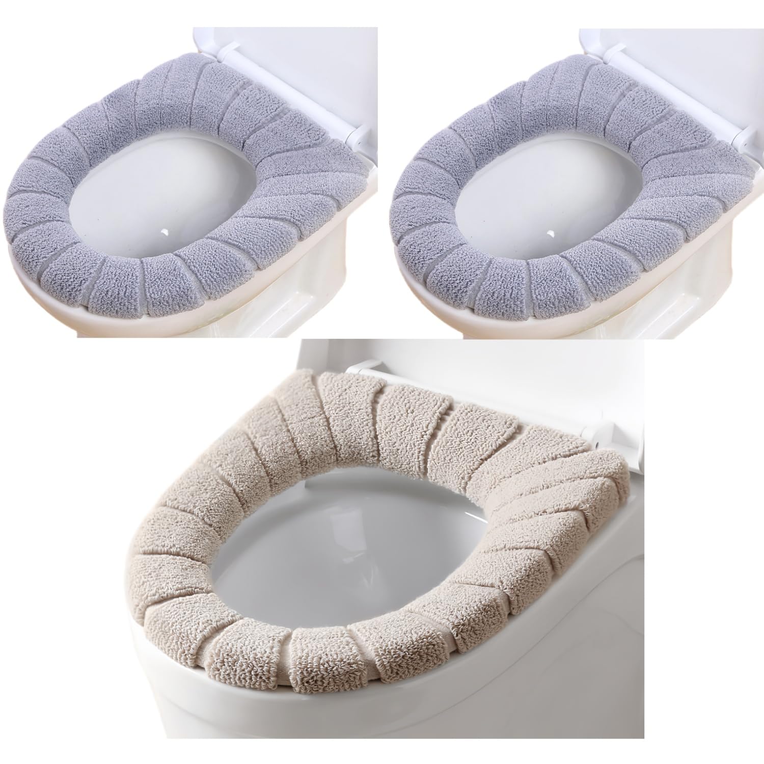 3pcs Toilet Seat Cover, Toilet Seat Cover Cushion Bathroom Soft and Warm Washable Cover Pads Multicolour
