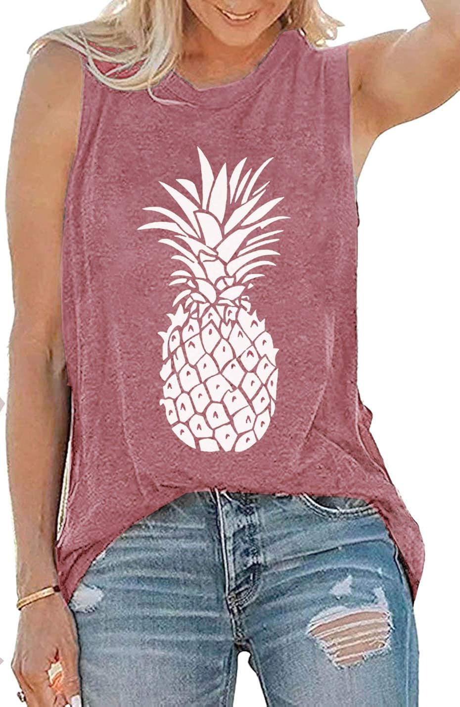 MUPAOLO Pineapple Tank Tops Casual Summer Graphic Tank Tops for Women Sleeveless Graphic Tank Tops Tee Shirts at  Women’s Clothing store