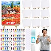 10Pack 8x10 Inch Canvas and Easel Set, Art Canvas Boards Bulk with Easel Stand, Mini Acrylic Paint & Brushes Set, Paint Trays, Sip and Paint Kit for Adults Couples Day Night Paint Party