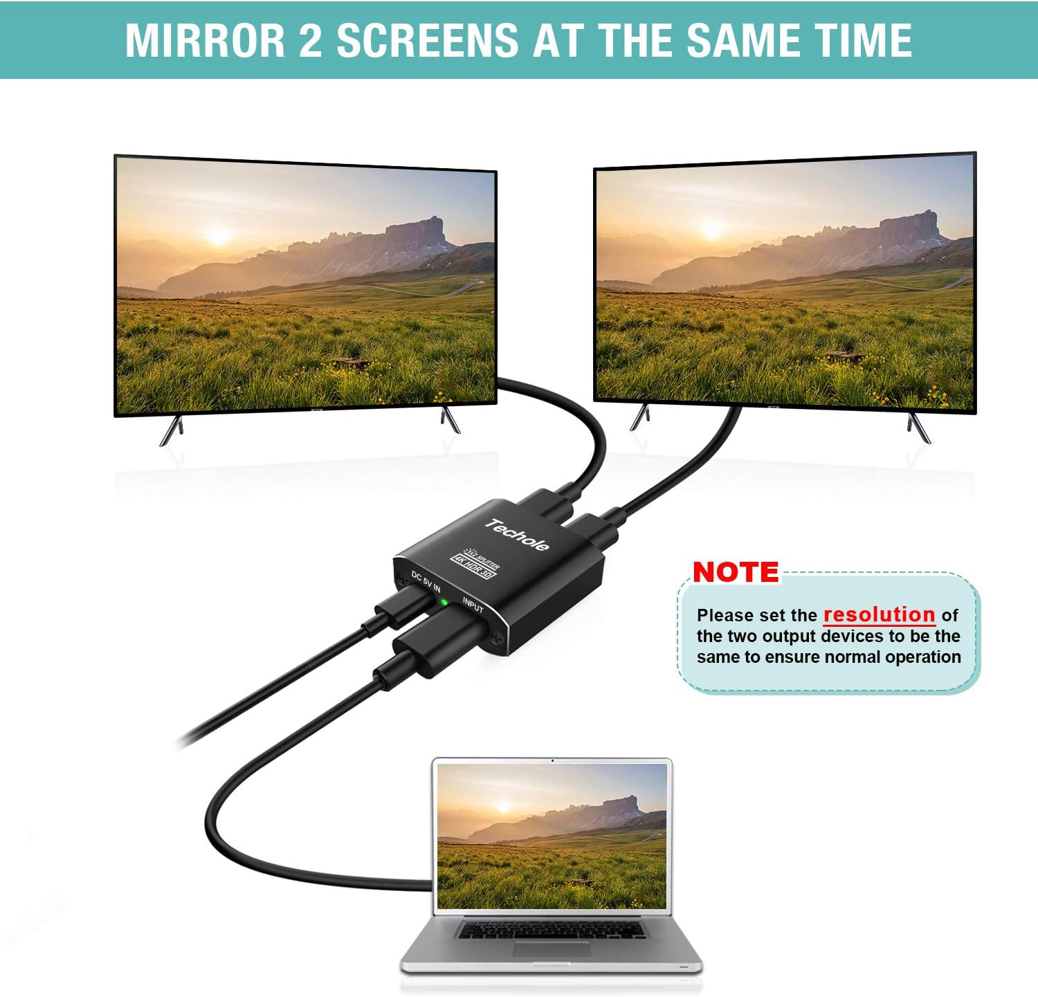 HDMI Splitter 1 in 2 Out - Techole 4K Aluminum Ver1.4 HDCP, Powered HDMI Splitter Supports 3D 4K@30HZ Full HD1080P for Xbox PS4 PS3 Fire Stick Roku Blu-Ray Player Apple TV HDTV: Electronics