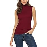 URRU Women's Sleeveless Slim Fit Turtleneck Mock Soft T-Shirt Tank Tops Basic Stretchy Pullover S-XXL