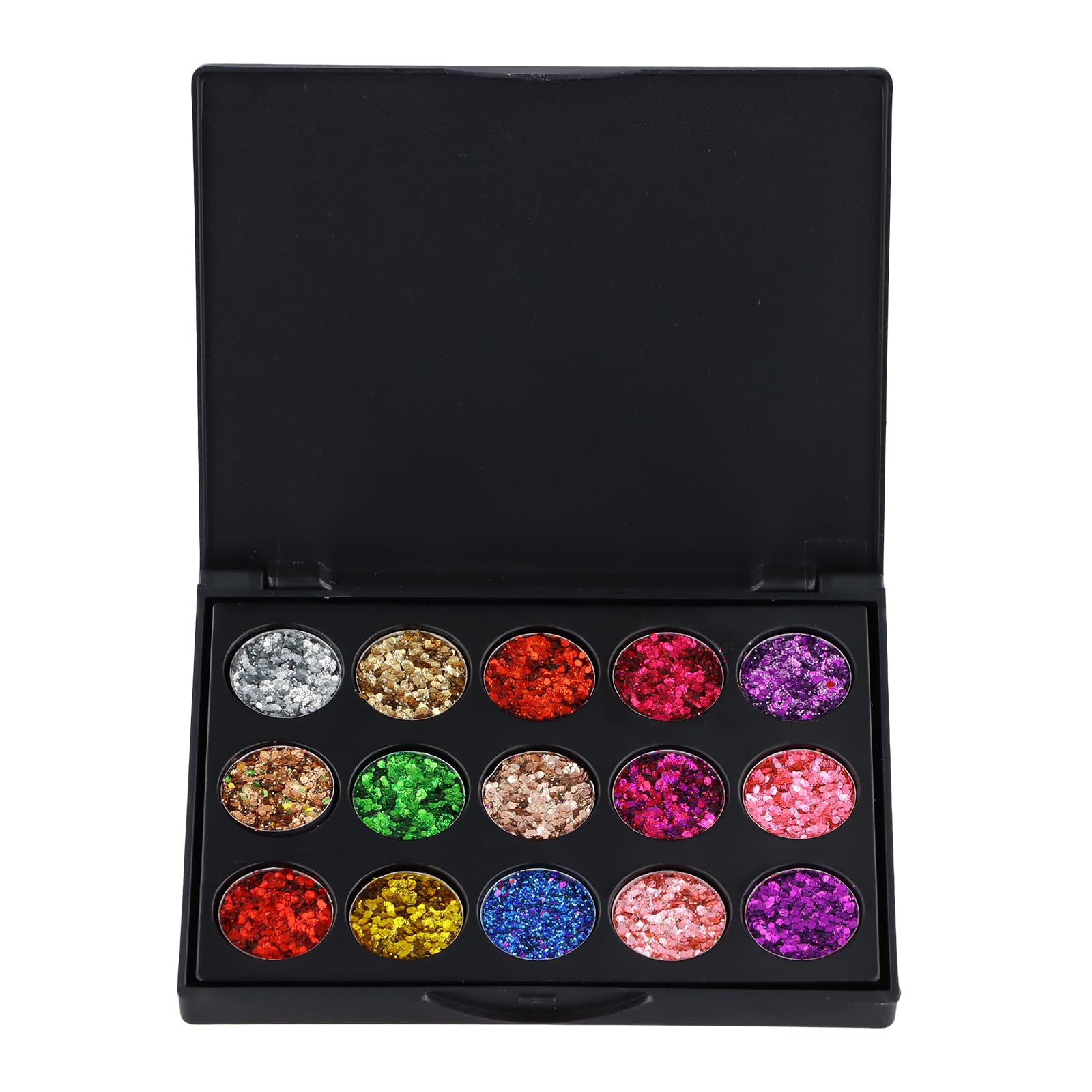 Dewocke 15 Colors Glitter Eyeshadow Palette, Metallic Diamond Sequined Eye Shadow, Highly Pigmented Sparkling Makeup, Ultra-Glam for Eyes, Long Lasting and Waterproof for Party and Stage Make-Up