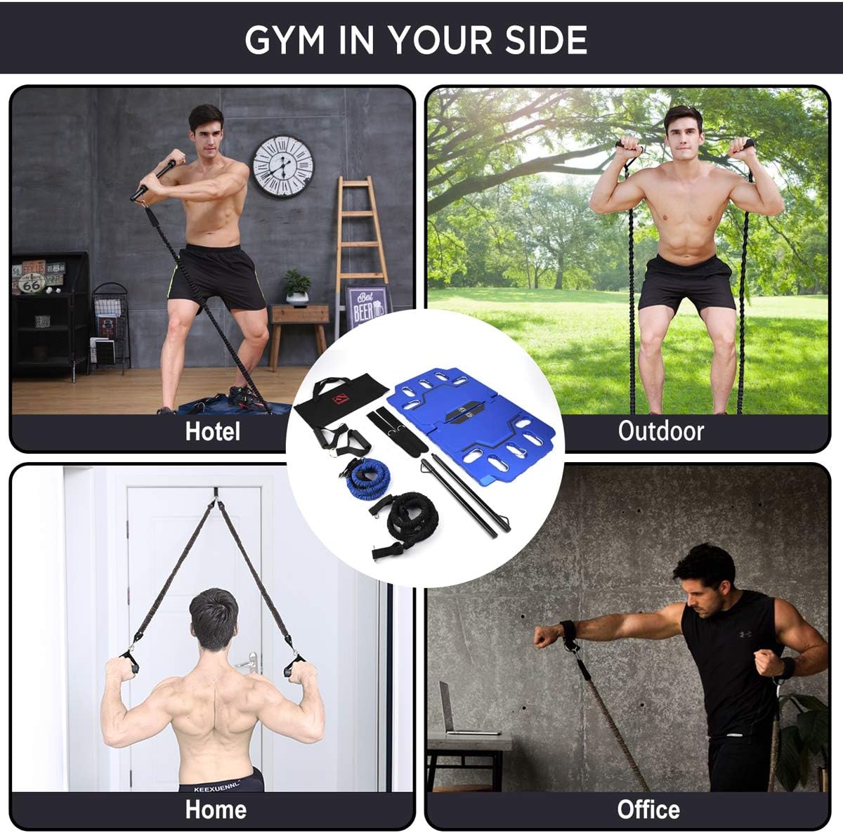 FITINDEX Portable Home Gym - Exercise Equipment with Resistance Bands & Workout Bar, Strength Training Workout Equipment for Men/Women, Full-Body Fitness Equipment for Indoor/Outdoor/Travel : Sports & Outdoors