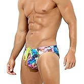 Arjen Kroos Men's Swim Briefs Sexy Low Rise Printed Bikini Adjustable Drawstring Swimwear