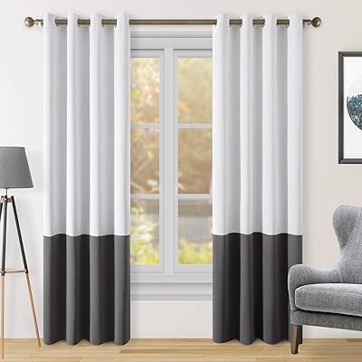Buy Homeideas 2 Panels Color Block Curtains Greyish White Grey Blackout Curtains 52 X 84 Inch White Room Darkening Curtains For Bedroom Thermal Insulated Grommet Drapes Window Curtains For Living Room Online In