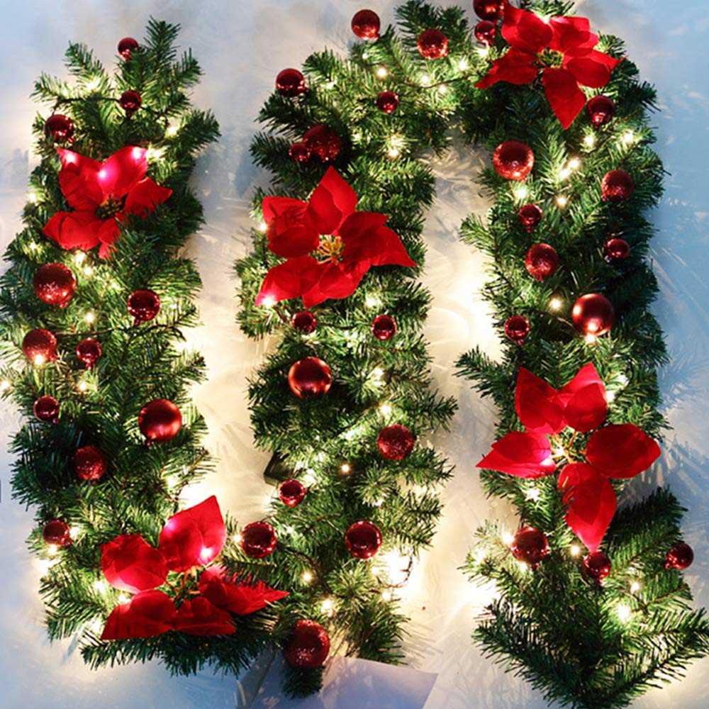 New Gold 9 Feet Christmas Garland With Lights Artificial Wreath With Pine Berries For Mantle Stairs Wall Door Fireplace Indoor Outdoor Xmas Decor Home Decor Wreaths Garlands Urbytus Com