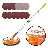 POLIWELL 9 Inch Drywall Pole Sander with 3-Foot Extension Pole | Wall Sander For Painting Prep, Includes 360&deg; Rotary Sanding Head and 12 pcs Sanding Discs (100/180/240 Grits)
