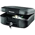 SentrySafe Fireproof and Waterproof Chest Box with Key Lock, Black Travel Safe with Interior Lighting and Carrying Handle, 0.28 Cubic Feet, 6.6 x 15.4 x 14.3 Inches, CHW20205