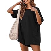 Lianlive Summer Romper for Women Oversized Short Sleeve Athletic T-Shirt Tee Rompers Casual Reversible Workout Overalls