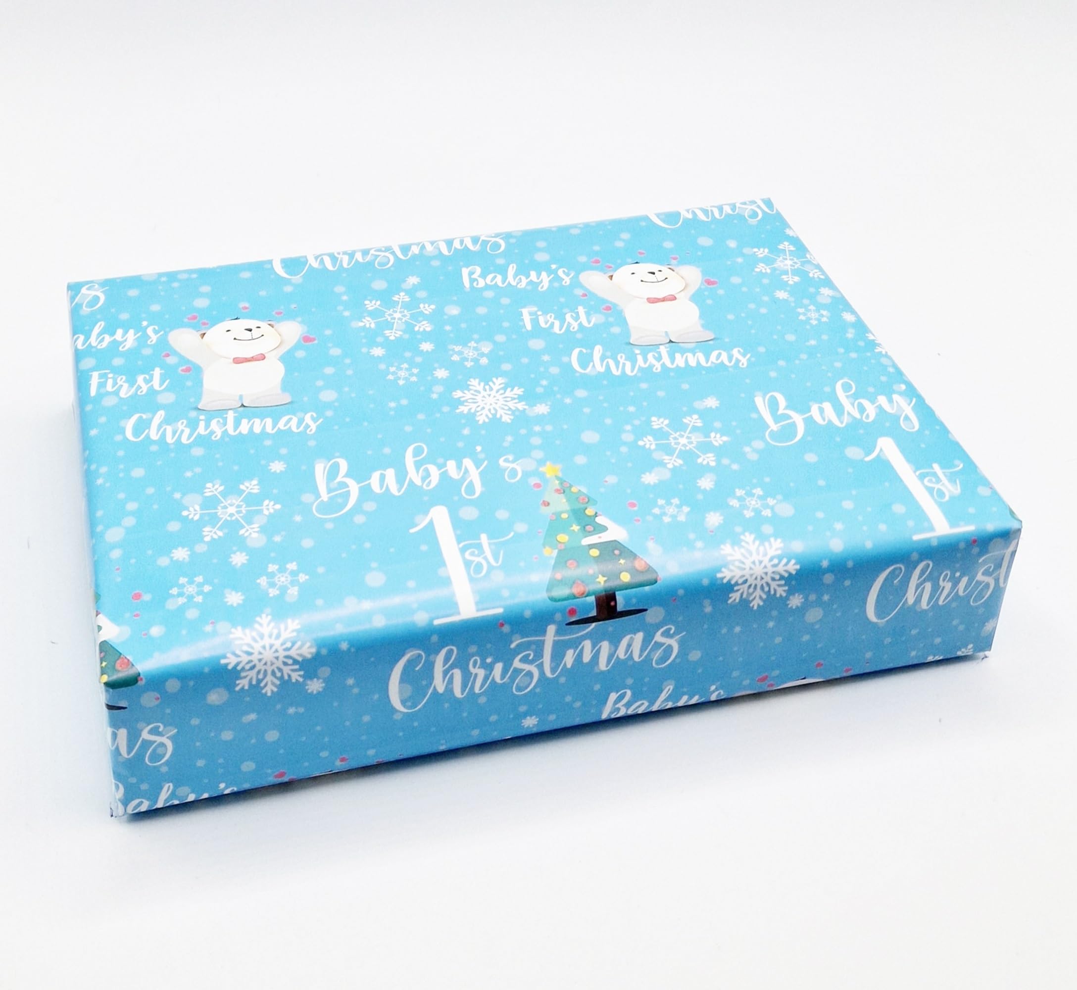 2 Sheets + 2 Gift Tags Baby's 1st Christmas Boy Wrapping Paper New Baby First Xmas Gift Wrap Blue (PA)