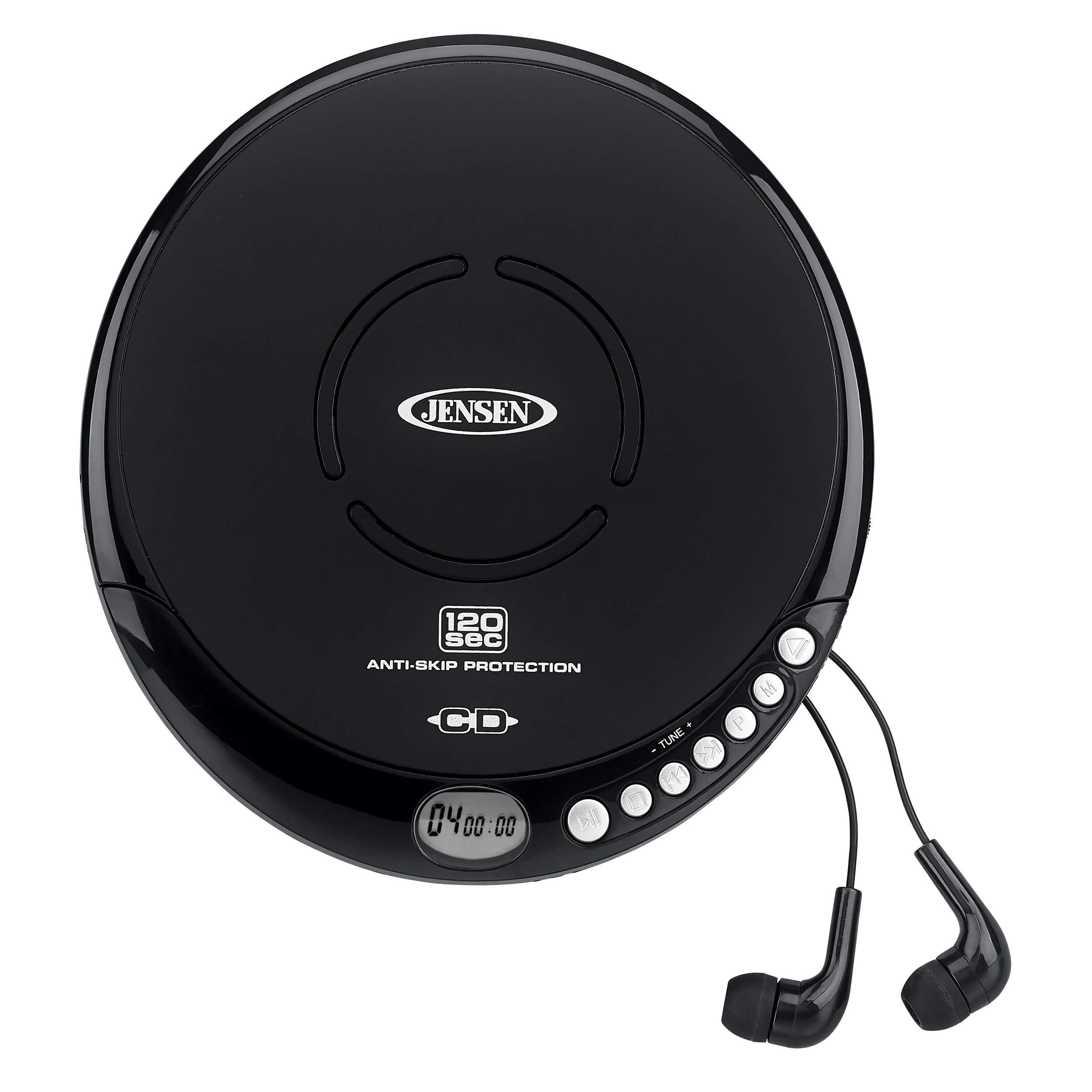 Jensen Portable CD-120 Portable Personal CD Player Compact 120 SEC Anti-Skip CD Player – Lightweight & Shockproof Music Disc Player & FM Radio Pro Sport-Earbuds for Kids & Adults (Black)