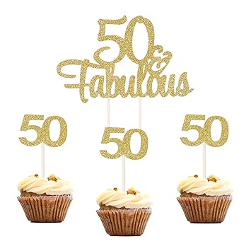 Topoox 37 Pcs Gold Glitter 50th Number 50 Cupcake Topper Picks 50