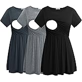 Smallshow Women's Maternity Nursing Tops 3 Pack Short Sleeve Breastfeeding Shirt