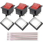 KCD4 3PCS Rocker Switch - 16A/250V, 20A/125V, ON/OFF - Red, 4 Pin, 2 Position DPST, Snap-in, Boat Rocker Toggle Switch with Wires and Waterproof Silicone Cover