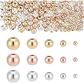 PH PandaHall 300pcs 5 Sizes Smooth Round Beads 3 Colors Round Spacer Beads Brass Loose Spacers Long-Lasting Plated Brass Beads for Hawaii Layered Bracelet Necklace Jewelry Making, 2/3/4/5/6mm