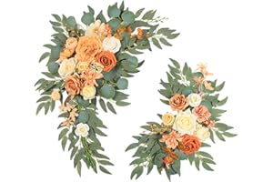 BASIMAN Faux Flower Set of 2 Wedding Arch Flowers，Artificial Flowers for Wedding Welcome Sign， Wedding Decorations for Reception and Wedding Backdrop (Champagne Coffee)