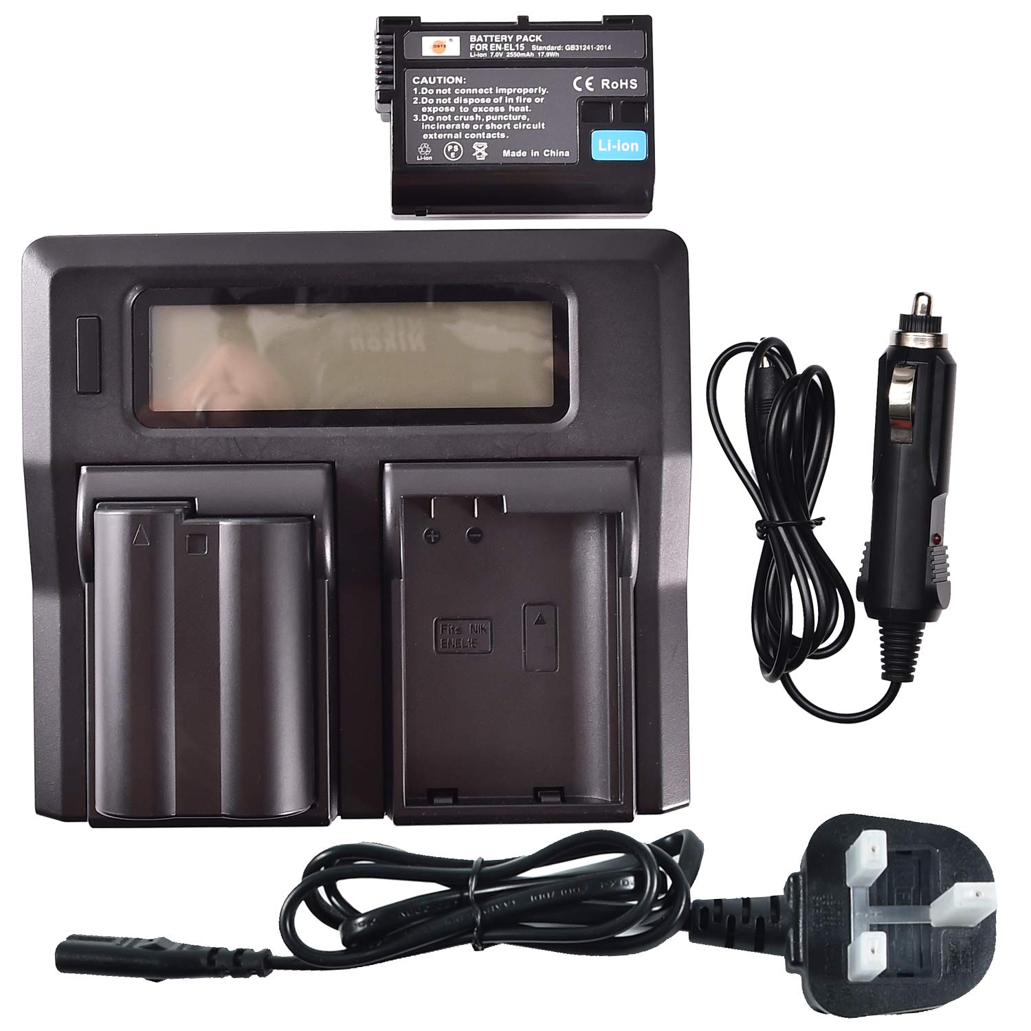 EN-EL15 DSTE Replacement Battery (2-Pack) and Rapid LCD Dual Charger Compatible for Nikon ENEL15 and Nikon 1 V1 D600 D610 D750 D800 D800E D810A D7000 D7100 D7200 Camera