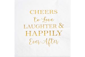 Crisky 100 Count Bridal Shower Napkins Disposable Cocktail Napkins 3-Ply Gold Foil Text Beverage Napkins for Engagement Party Decorations & Wedding Shower