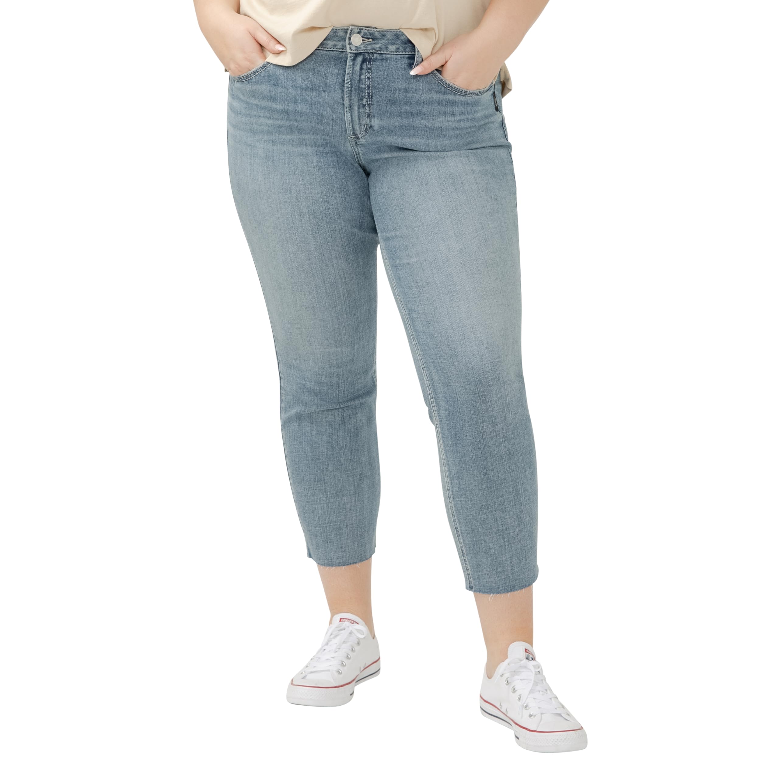 Silver Jeans Co. Women’s Plus Size Suki Mid Rise Curvy Fit Straight Leg Jeans, Luxe Stretch Indigo Cropped, 18 Plus