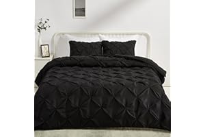 Amazon Basics Soft Full/Queen Size Comforter Sets, All-Season Down-Alternative 3-Piece Bedding Set, Pinch Pleat Design, Black