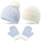 3 Pack Kids Winter Warm Beanie & Mittens Set, Soft Cable Knit Hat For Children's Toddler Baby, Cozy Girls Boys Cap & Gloves
