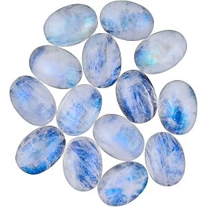 Gemkora 4pcs Rainbow Moonstone Cabochons Gemstone Crystals, Wholesale Bulk Lot, Wire Wrapping, Natural Stones, Jewelry Making