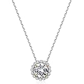 MORGAN & PAIGE .925 Sterling Silver Rhodium Plated Lab Created or Genuine Gemstone with White Sapphire Halo Pendant Necklaces for Women - Sterling Silver Necklace for Women, Jewelry Gifts for Her, 18"