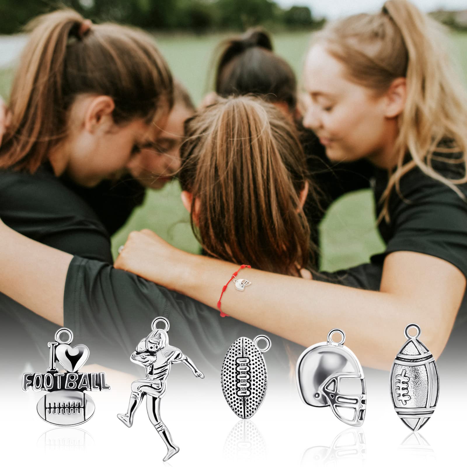 Blulu Football Charms Mixed Silver Football Player's Bat Beads Pendants Necklace Crafting Sport Charms Jewelry Making Findings Accessory DIY Necklace Bracelet