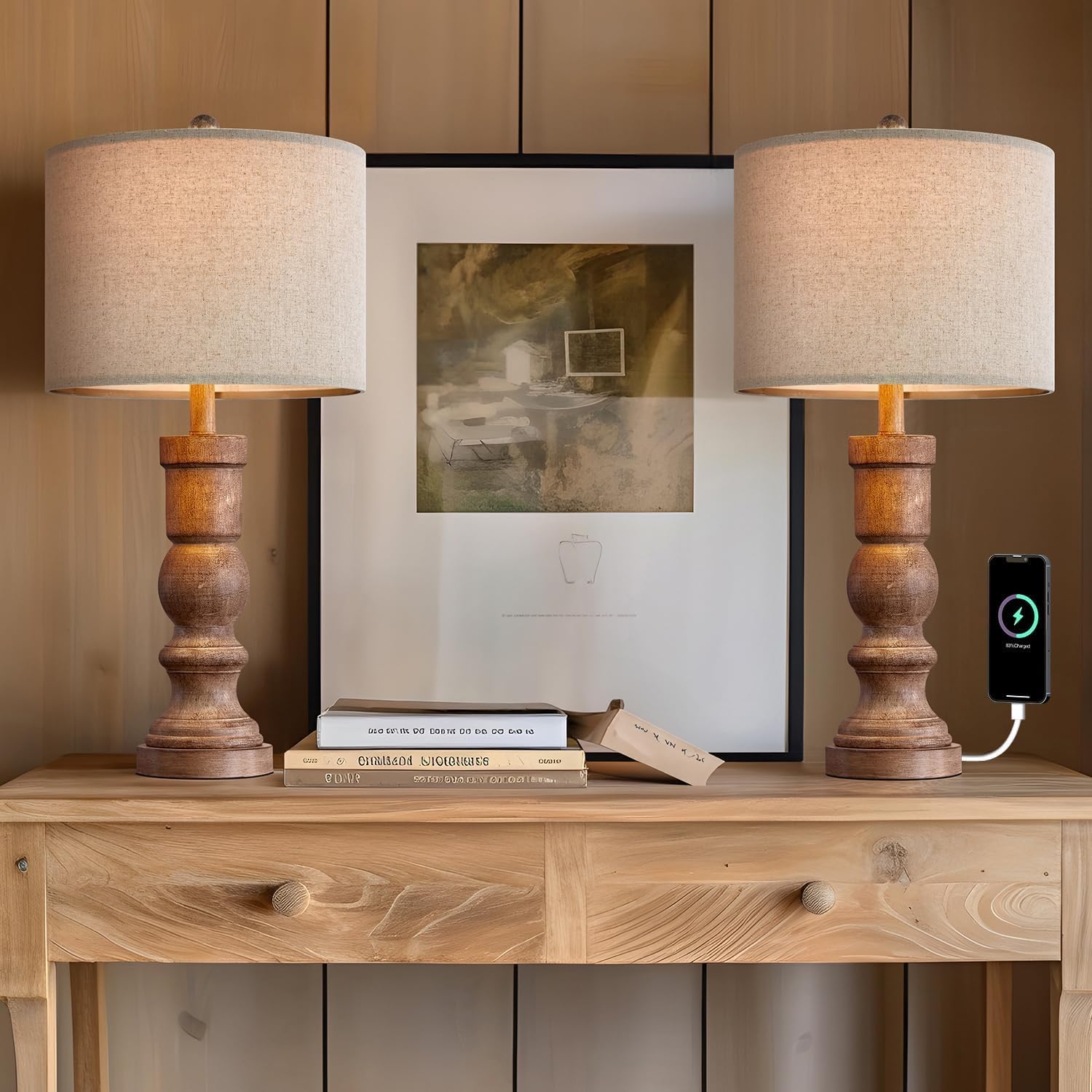 OYEARS 24.75" Table Lamps for Living Room Bedroom Set of 2 Farmhouse ...