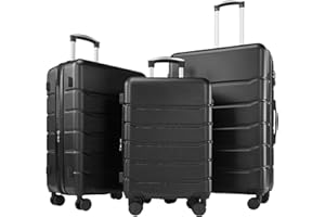 ZIBBIZO 3-Piece Luggage Sets, Hard Shell Suitcases with Spinner Wheels, Expandable Lightweight Rolling Suitcase Sets with TSA Lock, Black (20/24/28 Inch)