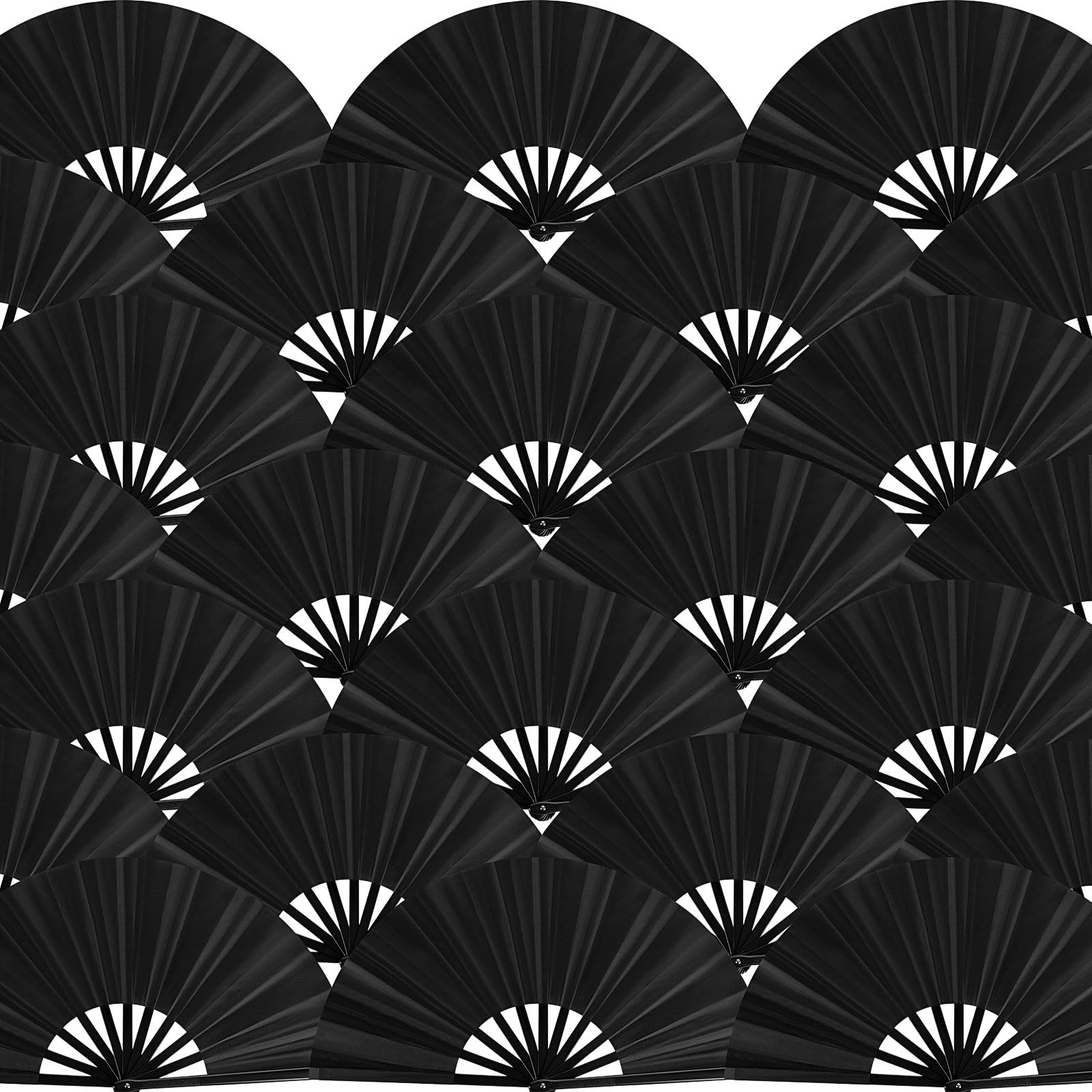 Photo 1 of Blulu 24 Pcs Large Folding Fans for Line Dancing 13 Inch Boots on the Ground Fans for Line Dancing for Women Men Big Silk Clack Popping Make Loud Sound for Edm Music Party Decorations(Black)