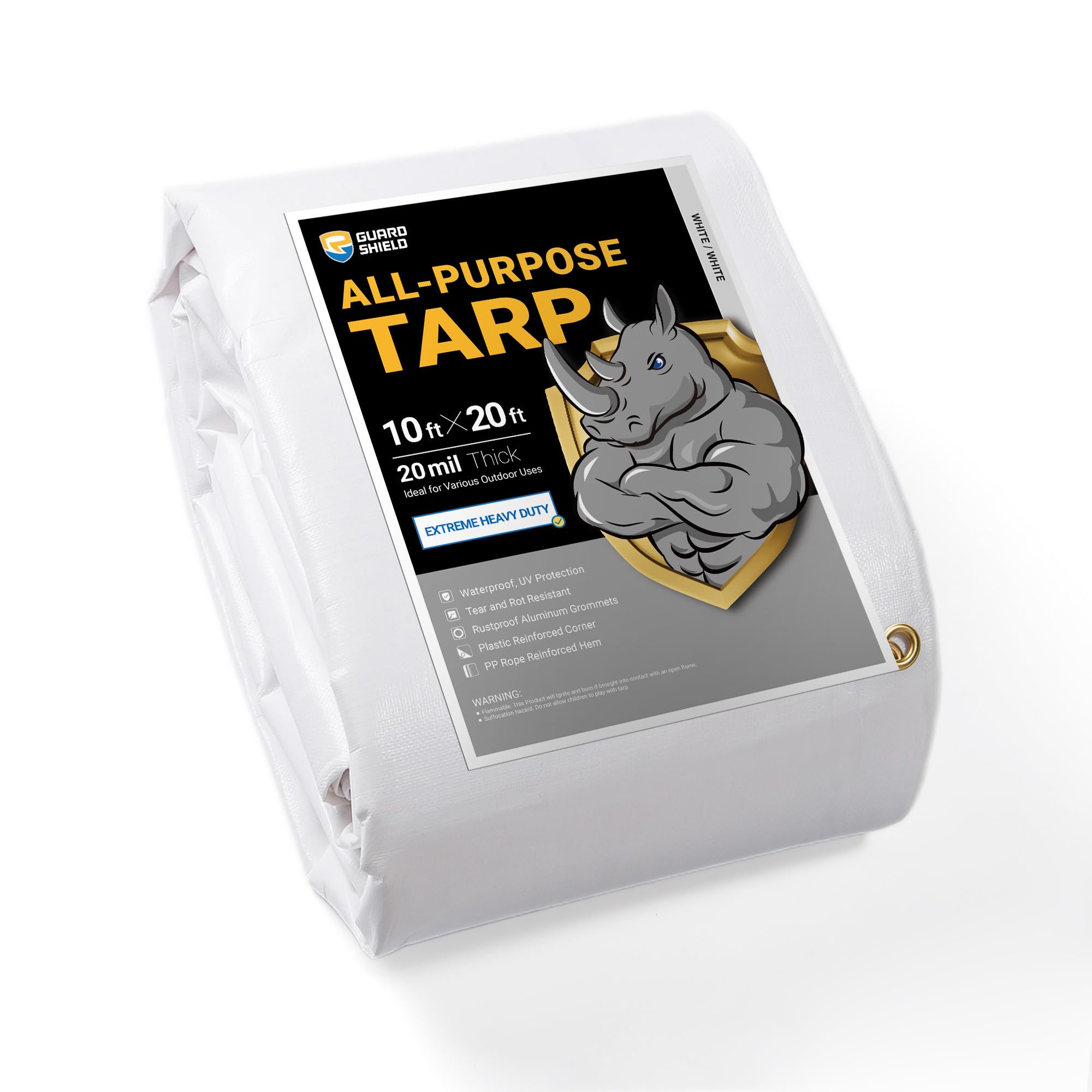 Photo 1 of GUARD SHIELD Extreme Heavy Duty White Poly Tarp 10x20 Feet Cover Waterproof Tarps 20mil Thick UV and Tear Resistant Tarpaulin