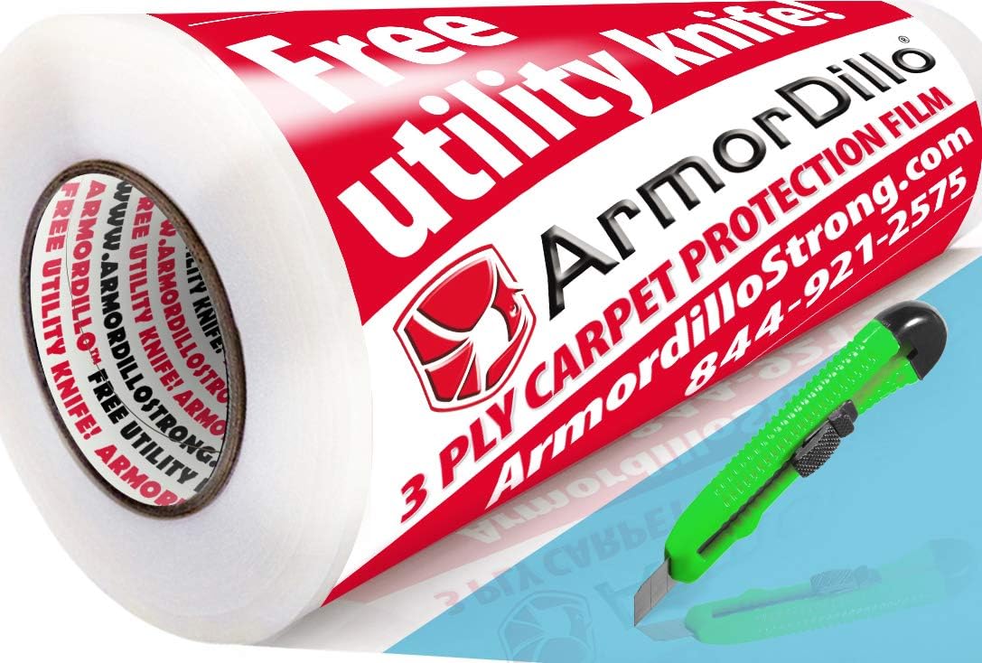 Armordillo 36 X 200 Patented Quick Start Carpet Film W Free Utility Knife 3ply Us Made Strongest Most Durable Carpet Protector Carpet Cover Self Adhesive Surface Protection Amazon Com