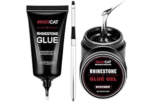 MAGYCAT 2Pcs 45ML Nail Art Rhinestone Glue Gel Super Strong Adhesive NO Wipe Gel Nail Glue for Rhinestones 3D DIY Decorations Nail Gem Glue for Nail Crystals Beads Diamond (15ML+30ML)