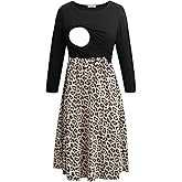 Smallshow Women's Maternity Nursing Dress 3/4 Sleeve Dress for Breastfeeding