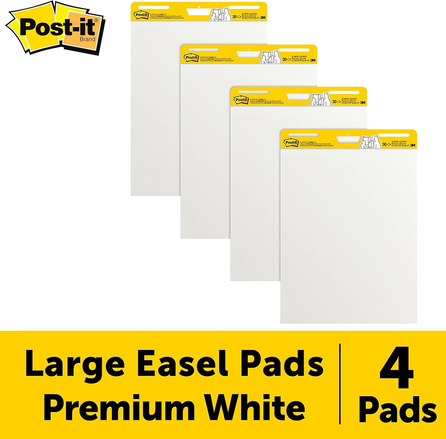 Post-it Super Sticky Easel Pad, 25 x 30 Inches, 30 Sheets/Pad, 4 Pads, Large White Premium Self Stick Flip Chart Paper, Super Sticking Power (559-4) : Post It Flip Charts : Office Products