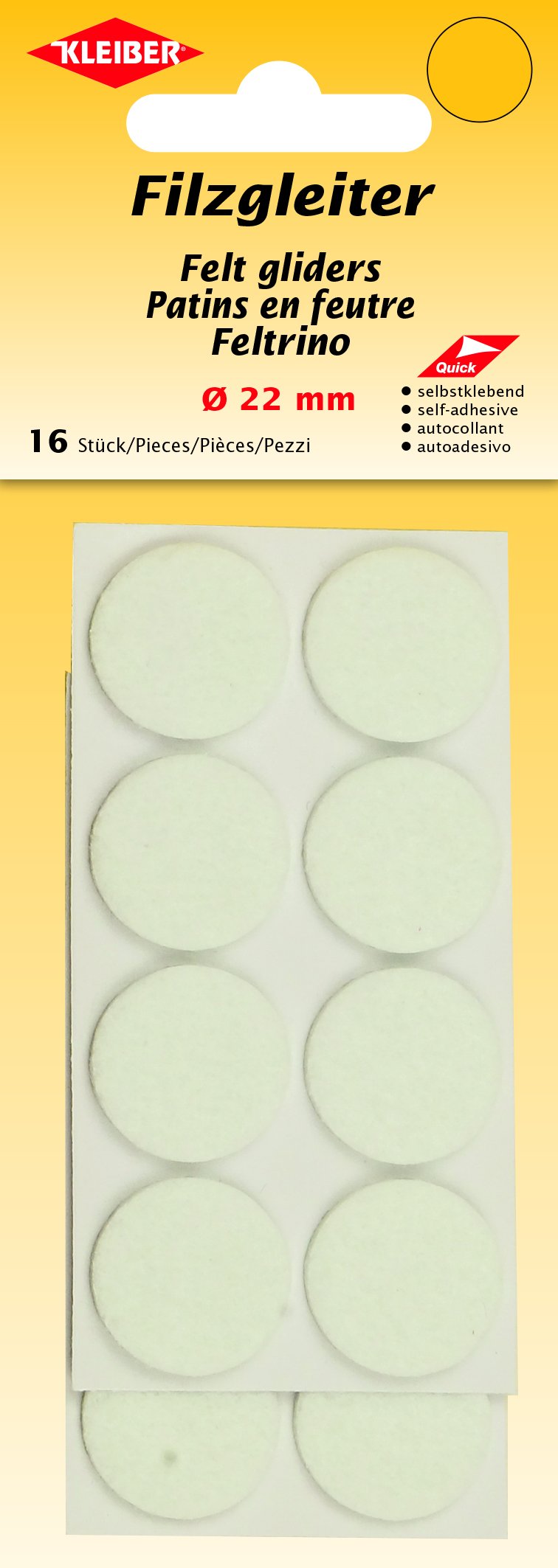 Kleiber Felt Gliders, White, 22mm