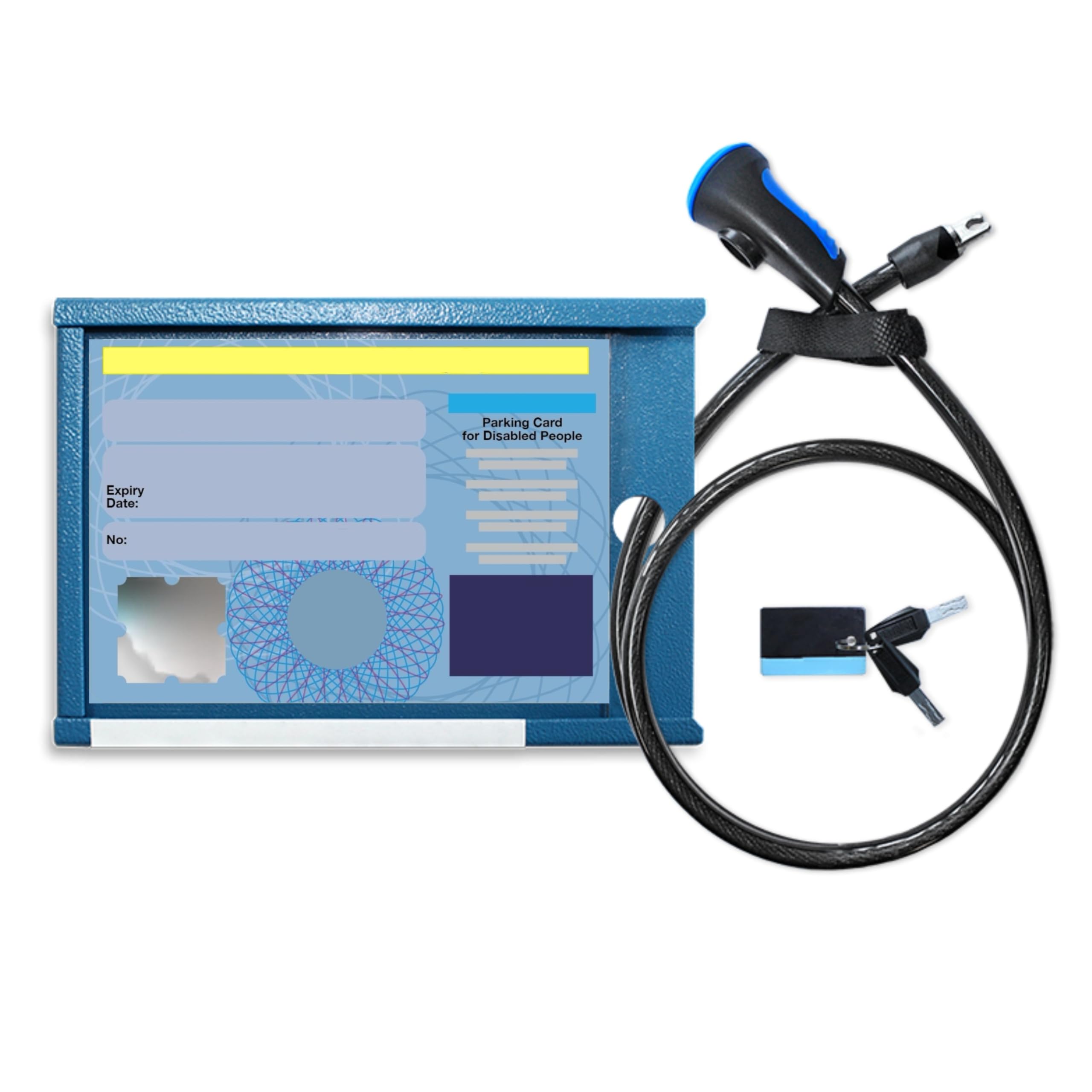 Anti Theft Blue Badge Disabled Lock Holder Security Protector Device for Car - Suitable for Disability Parking Permit Secure Wallet Guard - Attach via Steering Wheel