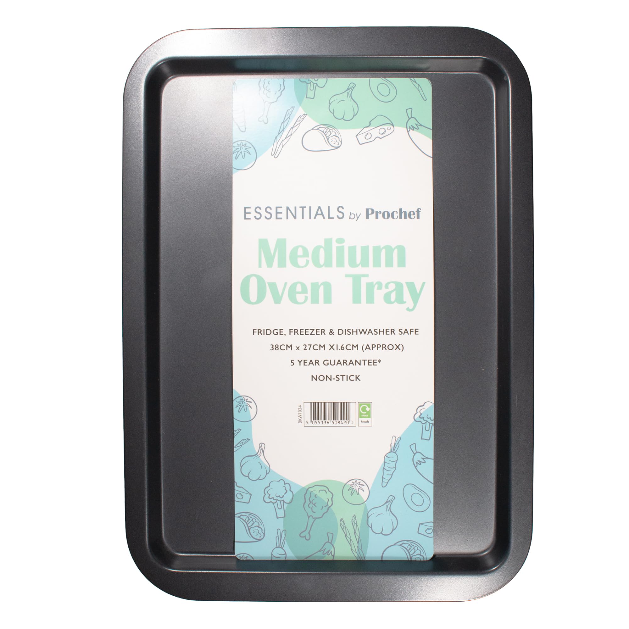 Prochef Essentials Medium Oven Tray, Non Stick, Easy Clean, 38cm x 27cm x 2cm, White — image 1