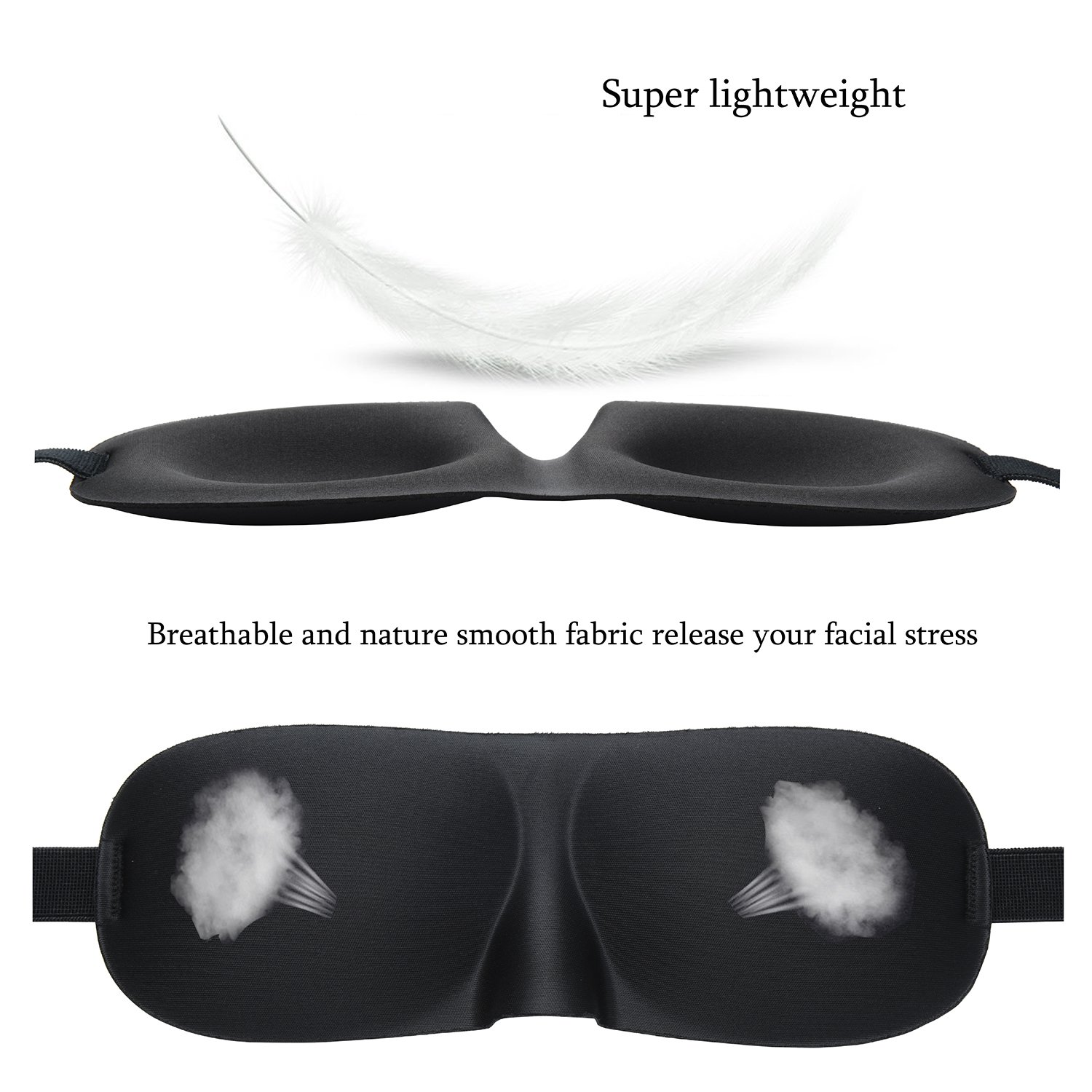 Eye Mask for Sleeping, CHC 3 Pack Sleep Mask with Adjustable Strap 3D Contoured Shape Good Night Eyeshade for Women, Men, Soft Blindfold Great for Travel Naps, Meditation