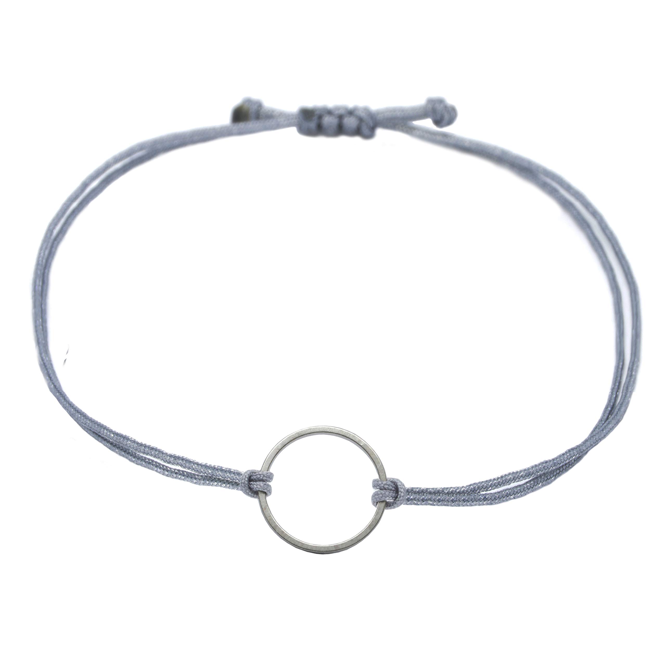 Selfmade Jewelry ® Macrame Bracelet with Silver Circle - Adjustable Bracelet Handmade in Gift Packaging, Metal Macrame ribbon, Without Stone,