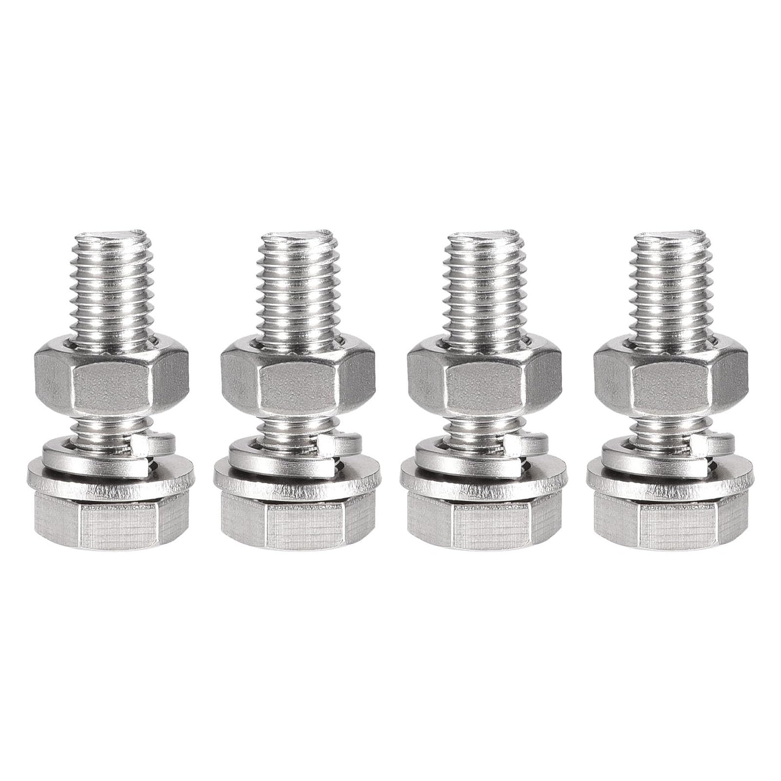 TOP-VIGOR 4Pcs M10 x 35mm Hex Head Screws Bolts, Nuts, Flat & Lock Washers Kits, 304 Stainless Steel Fully Thread Hexagon Bolts for DIY Bike Motorcycles Repair