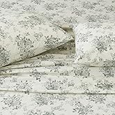 DAUAOTO Cotton Sheets Set Twin XL Printed Bedding Sets, Up to 14" Deep Mattress, Gray Toile Rose Floral Pattern Bedlinen for Twin Extra Long Bed