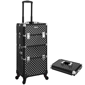 SONGMICS Kosmetikkoffer, professioneller Make-up Koffer, Schminkkoffer für Reisen, großer Trolley für Friseure, abschließbar,