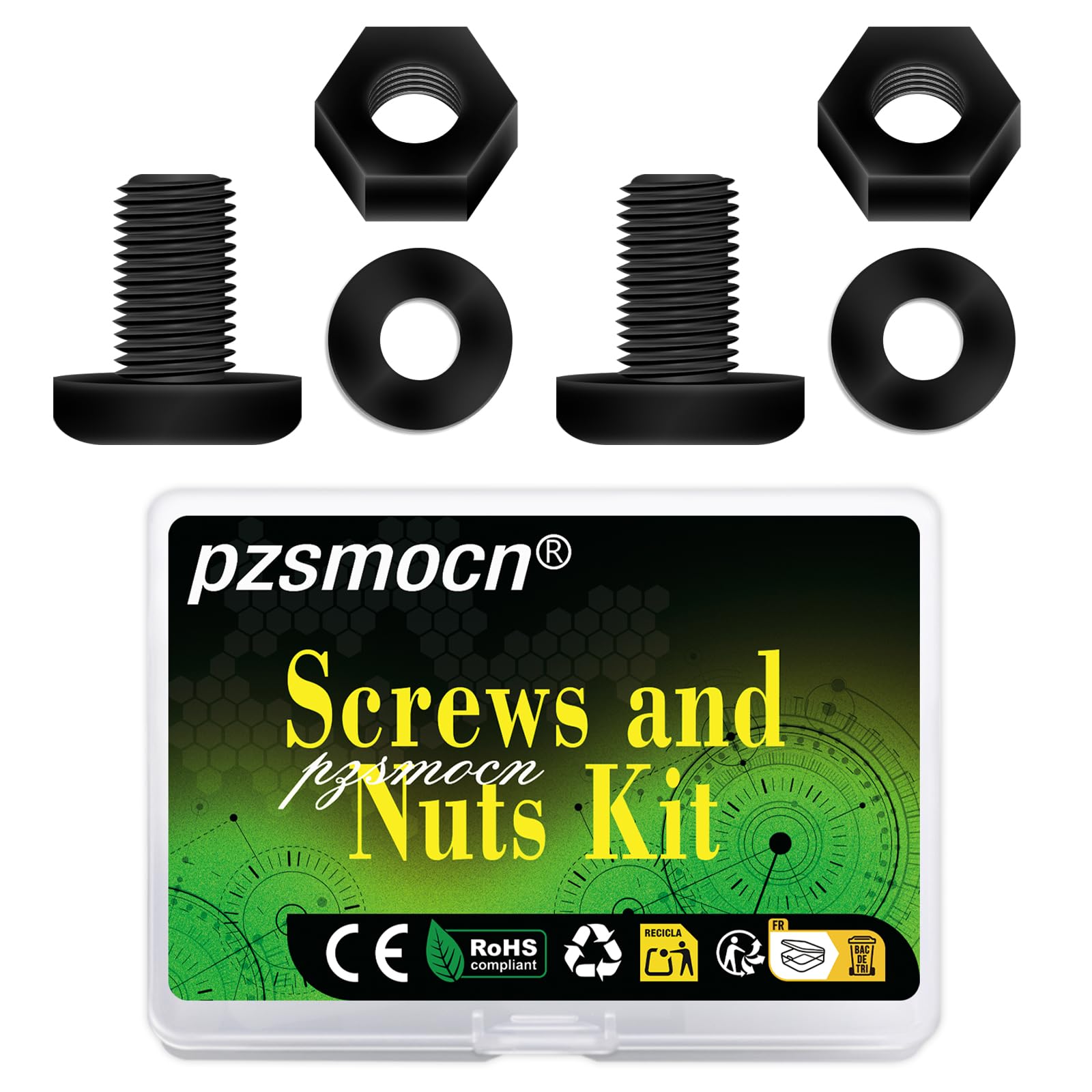 Pzsmocn 90 Pieces/30 Sets M8*10 mm Plastic Black Nylon Cross Round Head Screw Hexagonal Nut Combination Kit, with Insulating Washers, Standard Size, For DIY and Electronic Assembly. — image 1