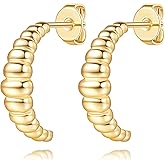 UUBUUCD Gold Hoop Earrings for Women 14K Gold Hoop Earrings for Women Hoops Earring for Womens Beaded C-Shaped Design Stud Dainty Cute Hoops Stud Earring for Womens 18mm