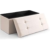 CUYOCA Storage Ottoman Bench Foldable Seat Footrest End of Bed Ottoman with Flipping Lid for Living Room, 75L, 30 inches Linen Fabric Beige