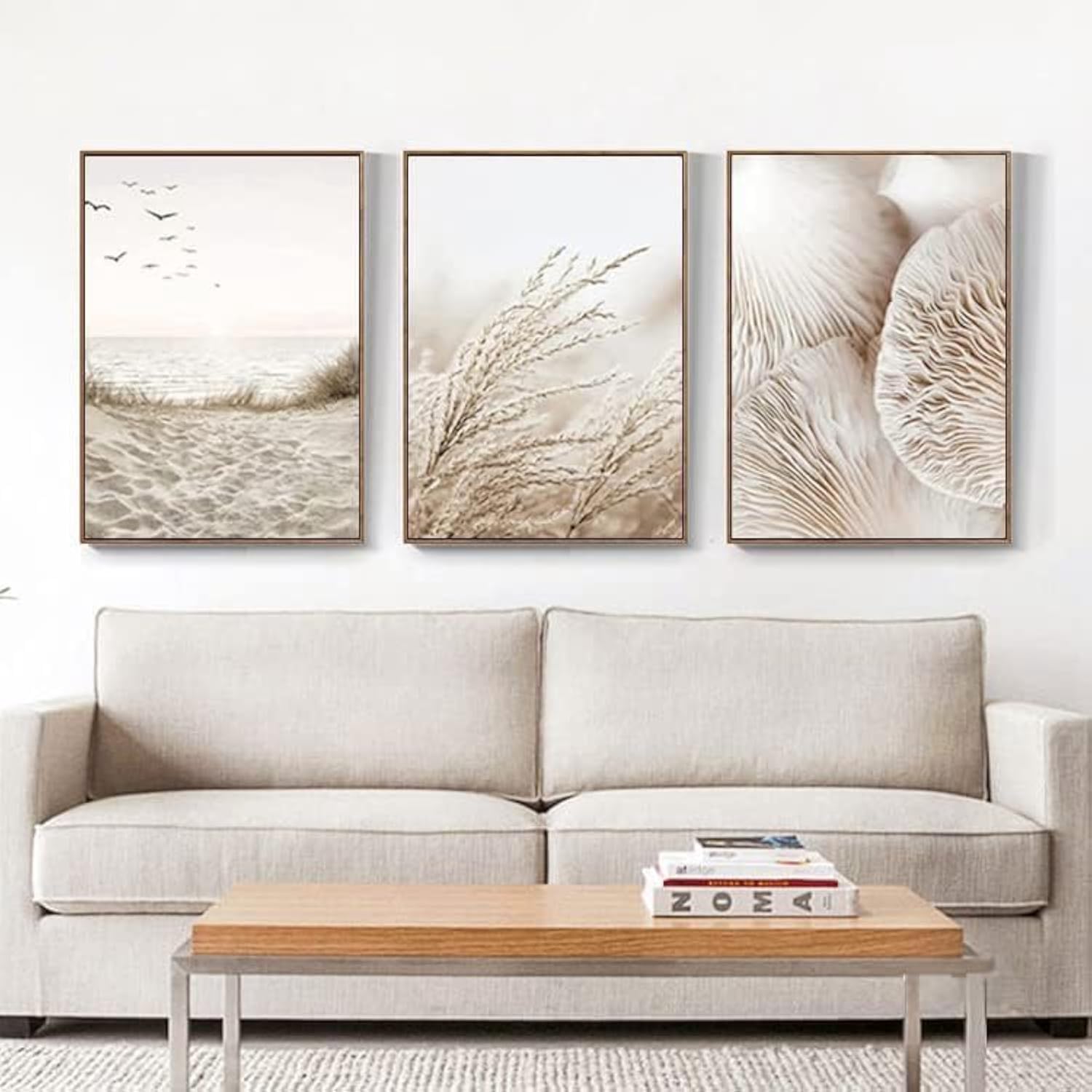 LPFNSF Beige Home Decoration Poster, Modern Reed Plant Decoration Landscape Painting, Bedroom, Living Room, Office Background Wall Decoration Poster, Frameless. (Style 7, 30x40cm*3)