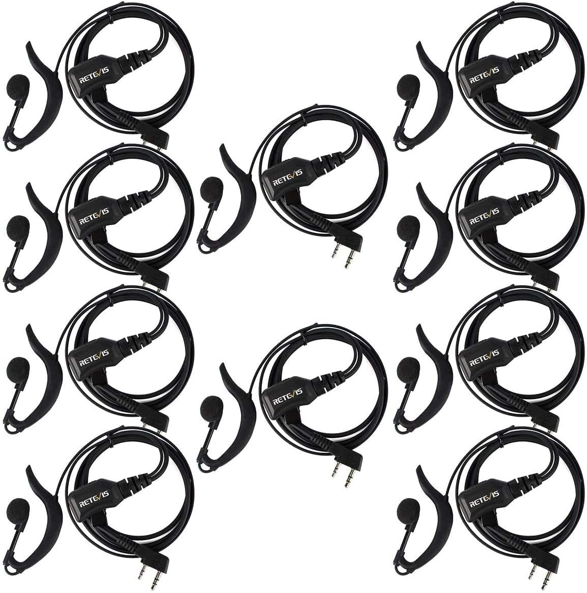 Retevis R111 Walkie Talkie Headset 2 Pin G Type Radio Earpiece Adjustable Volume Compatible with RT24 RT27 RT22 RT28 RT46 RT617 RT618 RT619 Baofeng BF-888S Kenwood 2 Way Radio(10 pcs)